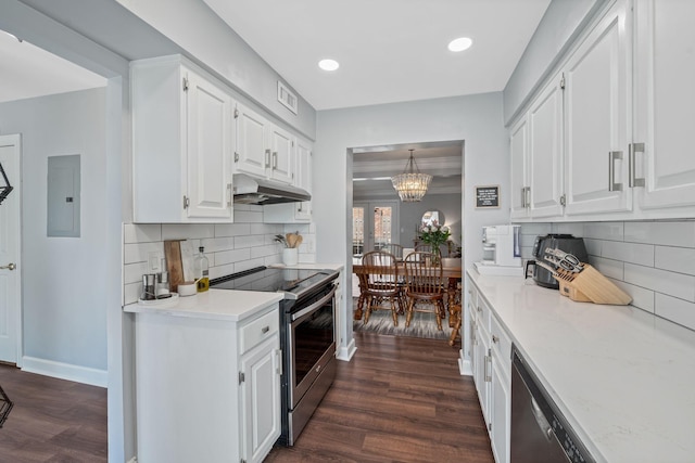 5025 Hillsboro Pike Unit 1A, Nashville, TN 37215 - kitchen with appliances with stainless steel finishes, under cabinet range hood, electric panel, white cabinetry, and decorative backsplash