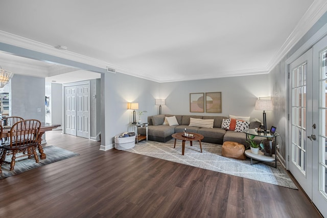 5025 Hillsboro Pike Unit 1A, Nashville, TN 37215 - living area with wood finished floors, baseboards, crown molding, a chandelier, and french doors