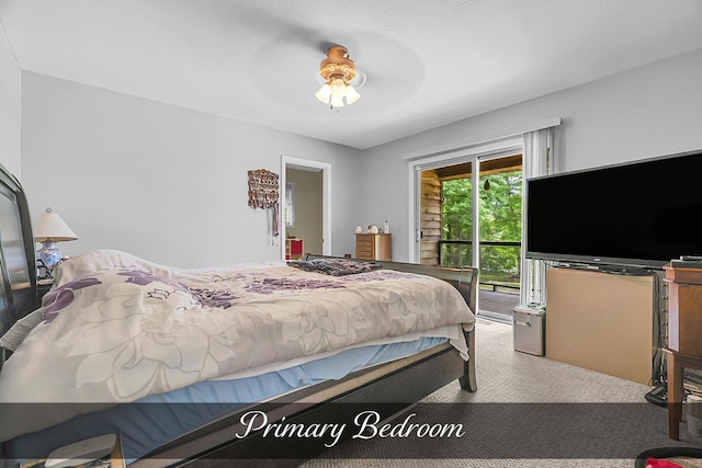 81 Pine Tree Cir, Crossville, TN 38571 - bedroom featuring access to exterior, carpet, and ceiling fan
