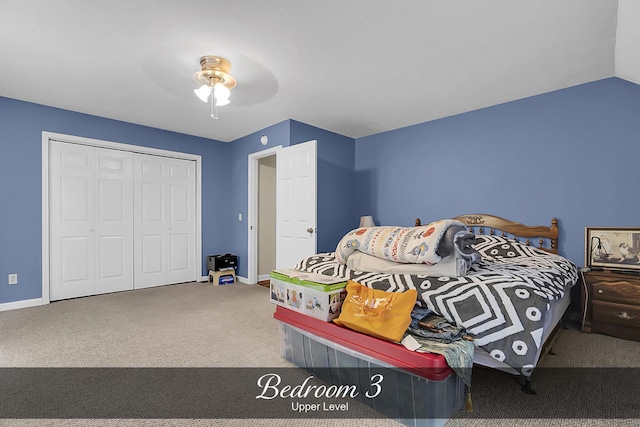 81 Pine Tree Cir, Crossville, TN 38571 - bedroom with carpet, a closet, ceiling fan, and baseboards