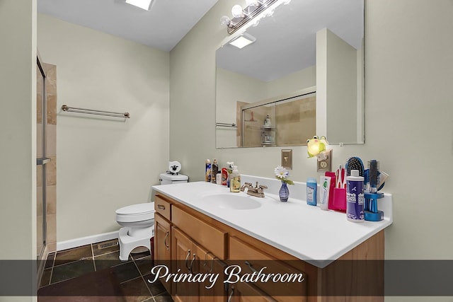 81 Pine Tree Cir, Crossville, TN 38571 - bathroom featuring vanity, toilet, a stall shower, and baseboards