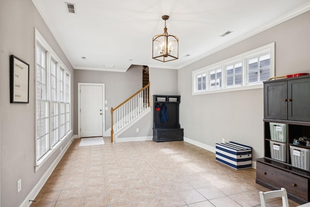 200 Addison Ave, Franklin, TN 37064 - entryway featuring healthy amount of natural light, stairway, ornamental molding, a chandelier, and baseboards