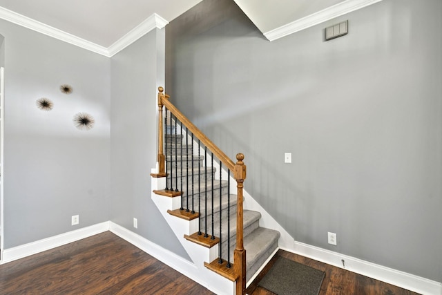5239 Starnes Dr, Murfreesboro, TN 37128 - stairs with ornamental molding, baseboards, and wood finished floors