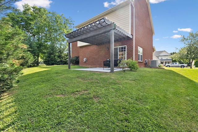 5239 Starnes Dr, Murfreesboro, TN 37128 - rear view of house featuring a pergola, cooling unit, brick siding, a patio area, and a lawn