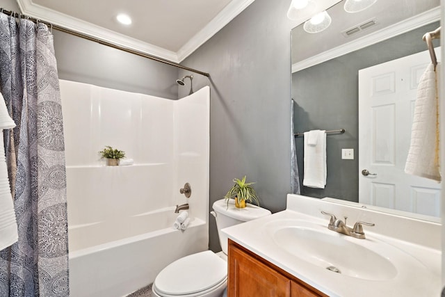 5239 Starnes Dr, Murfreesboro, TN 37128 - full bathroom with crown molding, shower / bath combination with curtain, vanity, and toilet