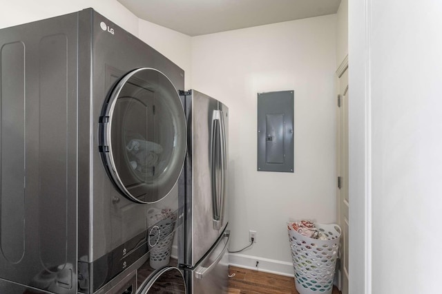 115 Wise Rd, Franklin, TN 37064 - laundry room featuring electric panel, dark wood-style flooring, and baseboards