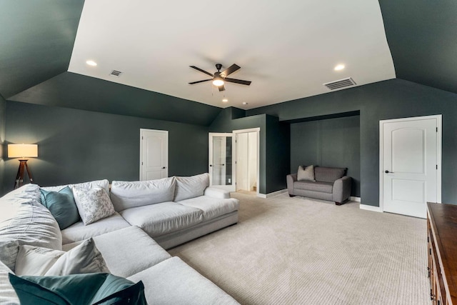 115 Wise Rd, Franklin, TN 37064 - carpeted living area with lofted ceiling, ceiling fan, recessed lighting, and baseboards
