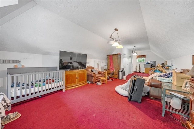 431 Jack Thomas Dr, Manchester, TN 37355 - carpeted bedroom with vaulted ceiling and a textured ceiling