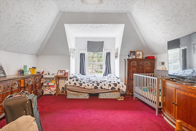 431 Jack Thomas Dr, Manchester, TN 37355 - carpeted bedroom with a textured ceiling and vaulted ceiling
