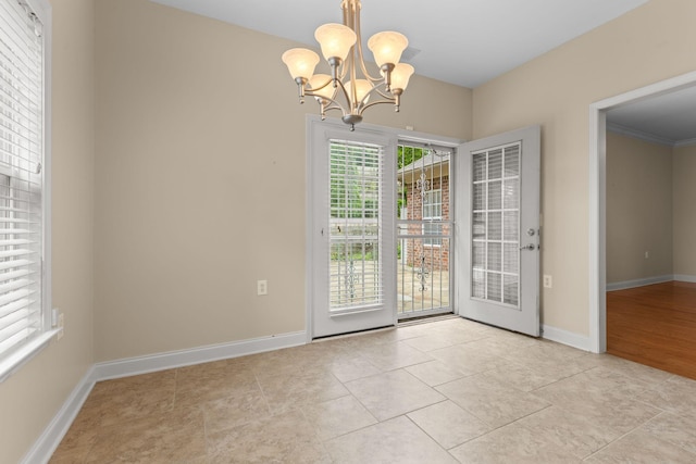 226 Wrennewood Ln, Franklin, TN 37064 - unfurnished dining area featuring a chandelier, baseboards, and light tile patterned flooring