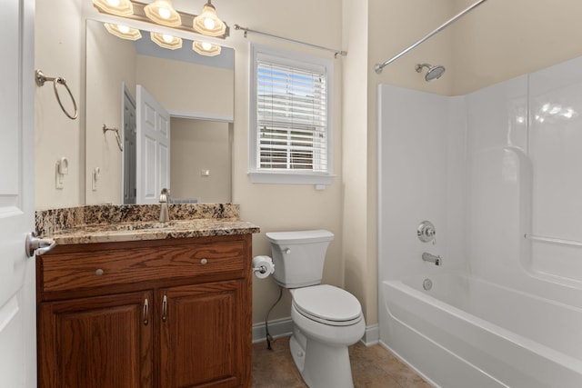226 Wrennewood Ln, Franklin, TN 37064 - bathroom with toilet, vanity, bathtub / shower combination, tile patterned floors, and baseboards