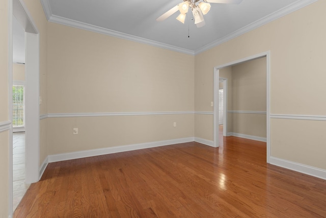 226 Wrennewood Ln, Franklin, TN 37064 - empty room featuring ceiling fan, wood finished floors, baseboards, and ornamental molding