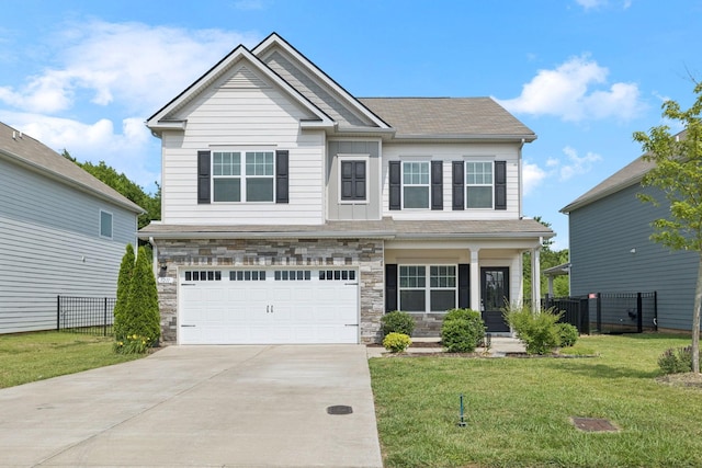 3211 Briar Chapel Dr, Murfreesboro, TN 37128 - craftsman-style house with driveway, a garage, stone siding, and covered porch