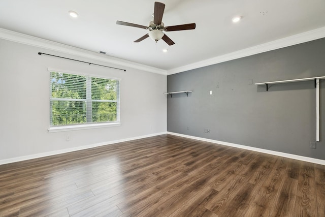 3211 Briar Chapel Dr, Murfreesboro, TN 37128 - spare room featuring ornamental molding, a ceiling fan, wood finished floors, baseboards, and recessed lighting