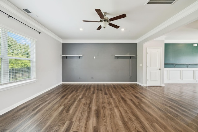 3211 Briar Chapel Dr, Murfreesboro, TN 37128 - unfurnished room with ornamental molding, wood finished floors, a ceiling fan, recessed lighting, and baseboards