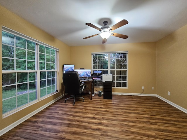 2524 Distillery Rd, Greenbrier, TN 37073 - home office with baseboards, ceiling fan, and dark wood-type flooring