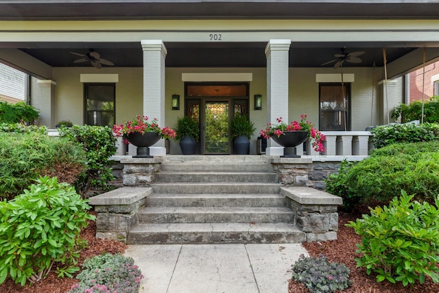 902 School St, Columbia, TN 38401 - property entrance with ceiling fan, brick siding, and covered porch