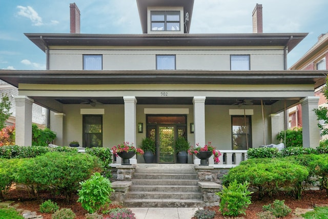 902 School St, Columbia, TN 38401 - rear view of house with brick siding, a ceiling fan, and a porch