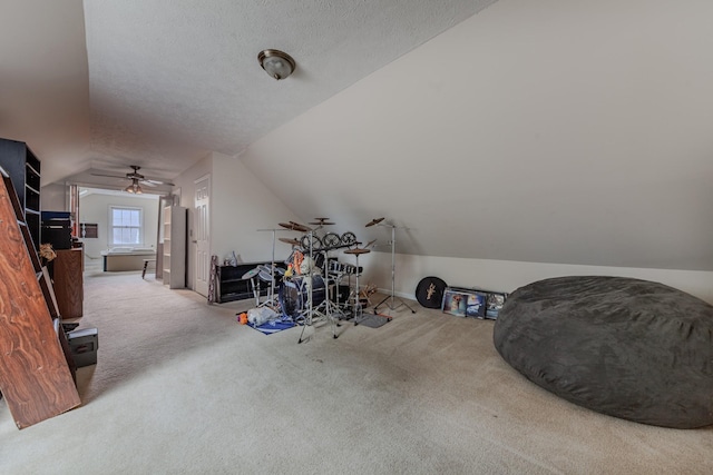 314 Millhouse Rd, Smyrna, TN 37167 - additional living space featuring carpet floors, vaulted ceiling, a ceiling fan, a textured ceiling, and baseboards