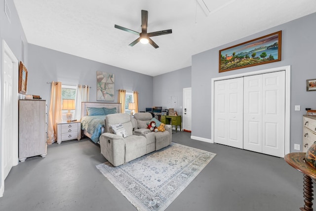 314 Millhouse Rd, Smyrna, TN 37167 - bedroom with finished concrete floors, attic access, a closet, and ceiling fan