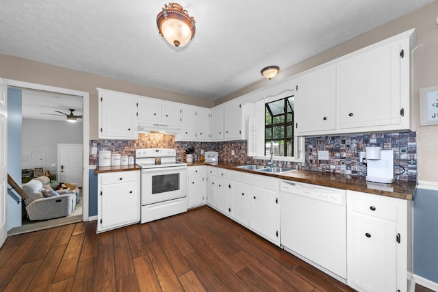 314 Millhouse Rd, Smyrna, TN 37167 - kitchen with white appliances, a sink, under cabinet range hood, and dark countertops