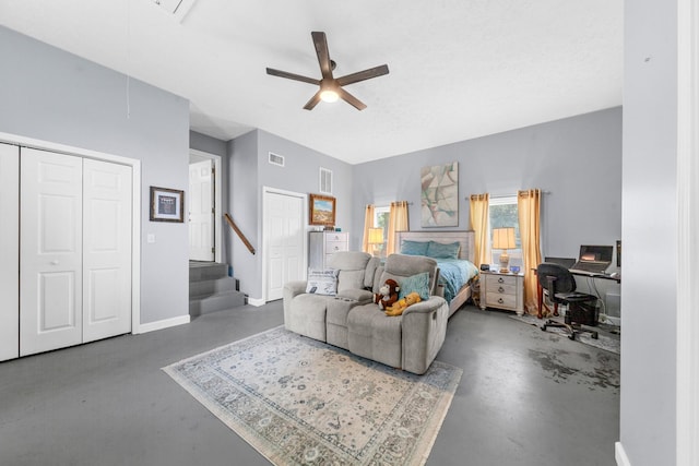 314 Millhouse Rd, Smyrna, TN 37167 - bedroom with finished concrete flooring, attic access, ceiling fan, baseboards, and a closet