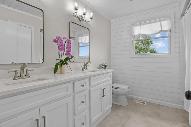 346 Spring Creek Ln, Lebanon, TN 37090 - full bath featuring crown molding, double vanity, toilet, and tile patterned floors