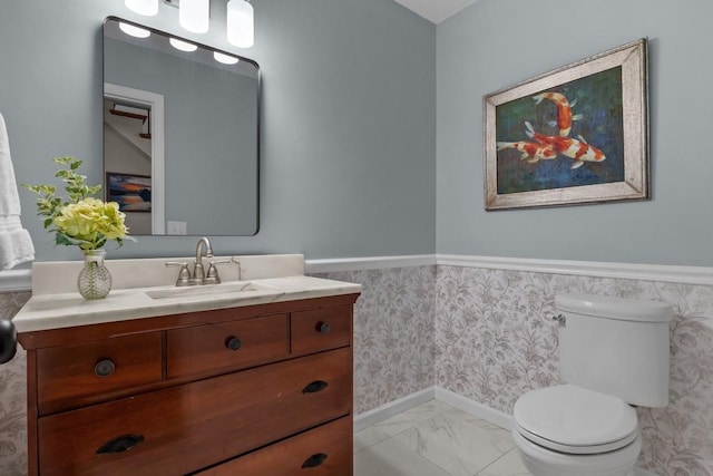 346 Spring Creek Ln, Lebanon, TN 37090 - half bath with toilet, a wainscoted wall, vanity, and marble finish flooring