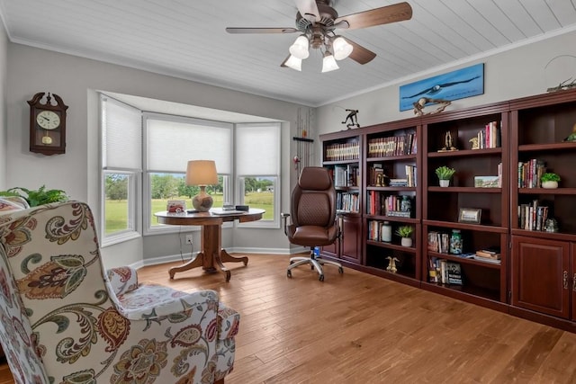 346 Spring Creek Ln, Lebanon, TN 37090 - sitting room featuring wood finished floors, a ceiling fan, crown molding, baseboards, and wood ceiling