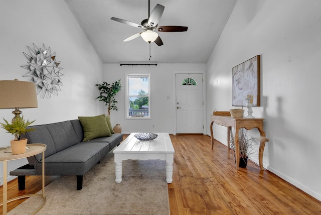 1921 Timberline Cir, Oak Grove, KY 42262 - living area with vaulted ceiling, ceiling fan, light wood-style floors, and baseboards