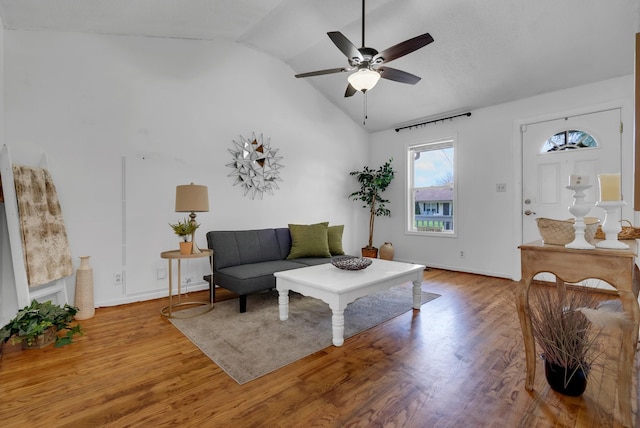 1921 Timberline Cir, Oak Grove, KY 42262 - living area with vaulted ceiling, ceiling fan, wood finished floors, and baseboards