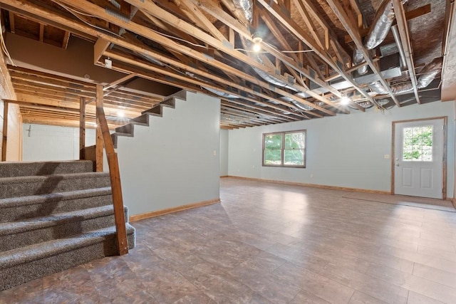 366 Huffman Park Rd, Lynchburg, TN 37352 - basement featuring stairs and baseboards