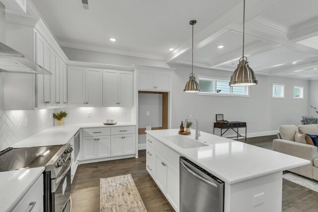 7111 Frances St, Fairview, TN 37062 - kitchen with stainless steel appliances, a sink, open floor plan, recessed lighting, and white cabinets