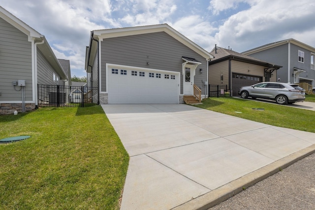 7115 Frances St, Fairview, TN 37062 - view of front of house with an attached garage, driveway, stone siding, and cooling unit
