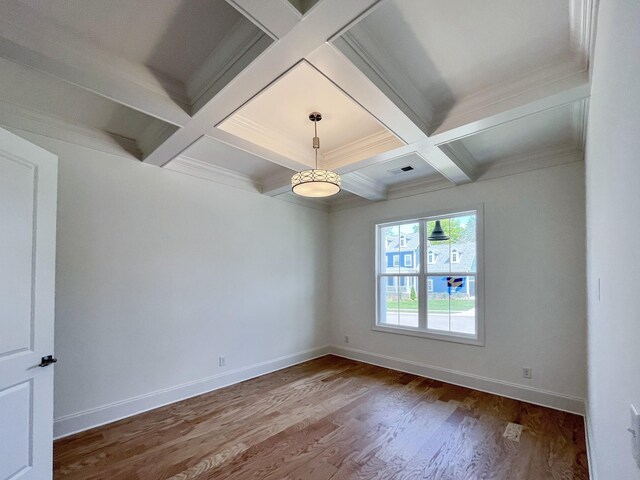 7115 Frances St, Fairview, TN 37062 - empty room featuring coffered ceiling, dark wood finished floors, beamed ceiling, baseboards, and crown molding