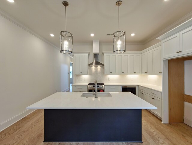 7115 Frances St, Fairview, TN 37062 - kitchen with a sink, backsplash, crown molding, light countertops, and recessed lighting