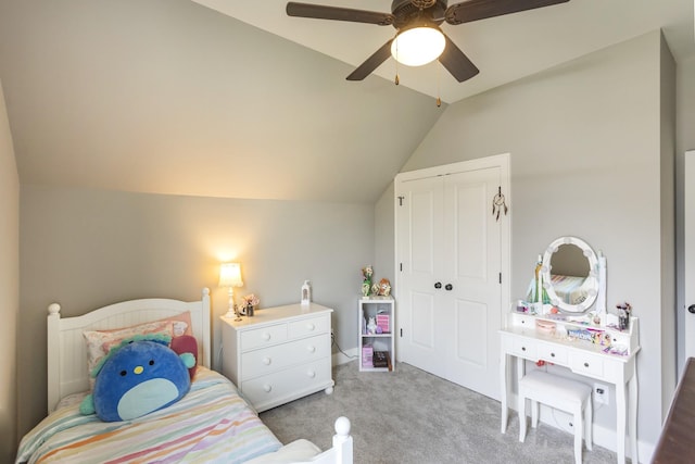 6575 Windmill Dr, College Grove, TN 37046 - bedroom featuring lofted ceiling, carpet, a closet, and ceiling fan