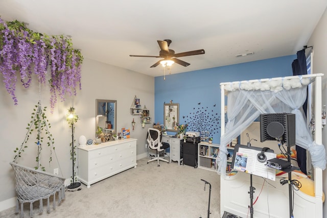 6575 Windmill Dr, College Grove, TN 37046 - home office featuring a ceiling fan, carpet flooring, and baseboards