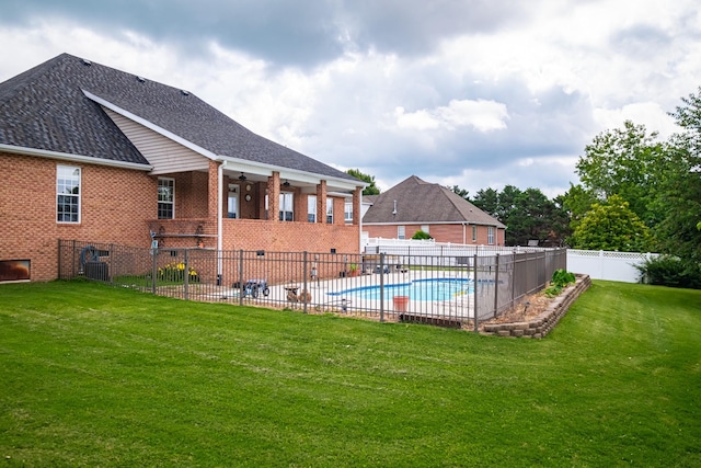 107 Hunters Ct, Tullahoma, TN 37388 - view of swimming pool featuring a patio, a ceiling fan, and a fenced backyard