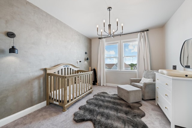 3204 Vinemont Dr, Thompsons Station, TN 37179 - bedroom with a chandelier, light colored carpet, and baseboards
