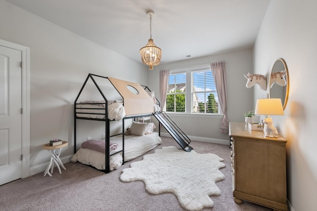 3204 Vinemont Dr, Thompsons Station, TN 37179 - bedroom with carpet, baseboards, and a chandelier