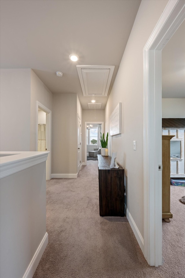 3204 Vinemont Dr, Thompsons Station, TN 37179 - corridor featuring attic access, light carpet, baseboards, and recessed lighting
