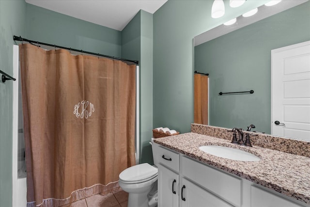 6022 Somerhaven Trl, Hixson, TN 37343 - full bathroom with vanity, tile patterned floors, toilet, and shower / bath combo