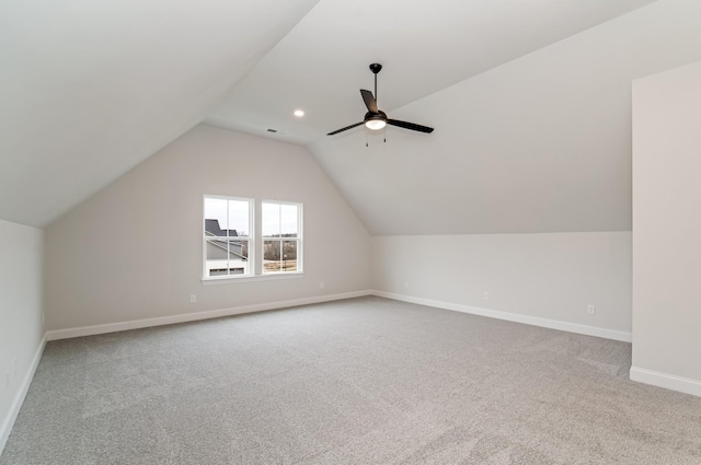 7321 Katherine Ct, Fairview, TN 37062 - additional living space featuring baseboards, carpet flooring, vaulted ceiling, a ceiling fan, and recessed lighting