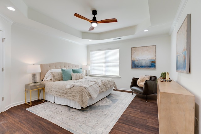 6233 Del Sol Dr, Whites Creek, TN 37189 - bedroom with a raised ceiling, ornamental molding, dark wood-type flooring, recessed lighting, and baseboards