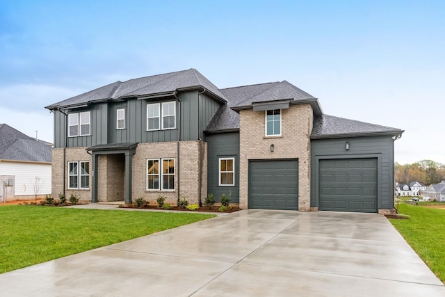 7406 Black Fox Dr, Fairview, TN 37062 - view of front facade with board and batten siding, driveway, brick siding, and a front yard