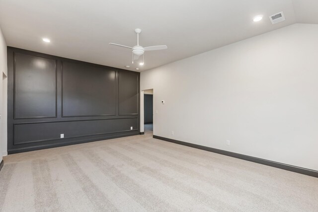 7406 Black Fox Dr, Fairview, TN 37062 - empty room with ceiling fan, light colored carpet, recessed lighting, baseboards, and lofted ceiling