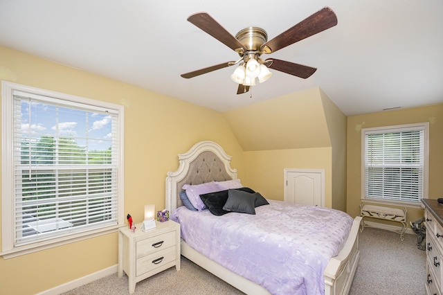 1245 Ben Hill Blvd, Nolensville, TN 37135 - bedroom with light carpet, baseboards, ceiling fan, and vaulted ceiling