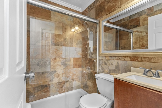 929 Chaparral Dr, Lebanon, TN 37087 - full bath with tile walls, vanity, toilet, a tile shower, and ornamental molding