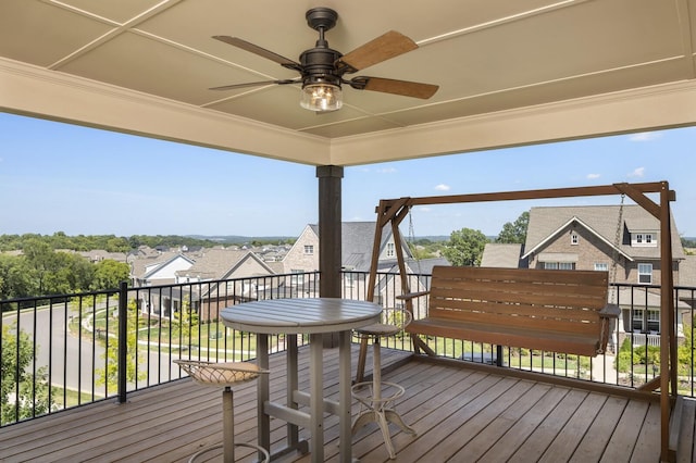 7890 Lampley Rd, Primm Springs, TN 38476 - wooden terrace featuring a ceiling fan and a residential view